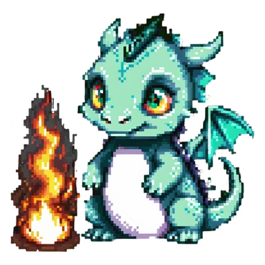 cute baby dragon breathing fire, dark green sticker