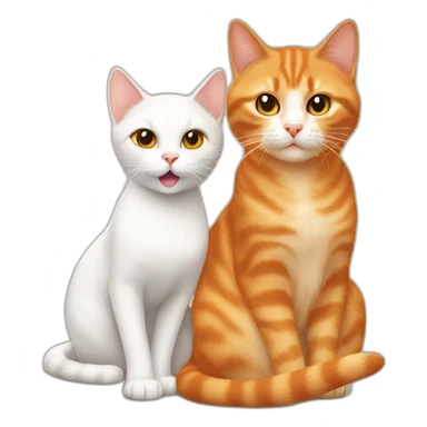 Orange mom cat and white daughter cat playing sticker