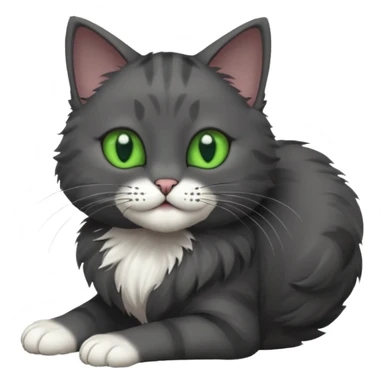 solid dark grey cat with green eyes, completely solid grey face, white toes/paws playing rolling upside down sticker