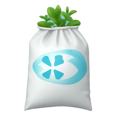 fertilizer bag with light blue background with plant symbol sticker