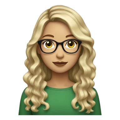 Girl with Longbob wavy dark Brown Hair and blond highlights in front of the hair and she wears glasses and has green eyes sticker