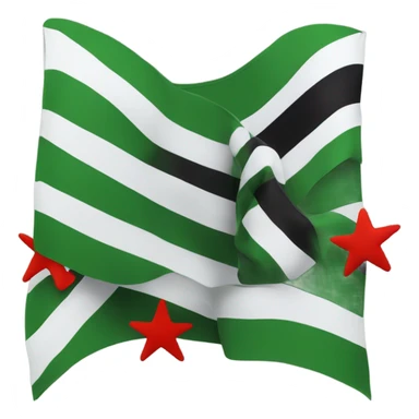 A flag with three horizontal stripes. The top stripe is green. The middle stripe is white. The bottom stripe is black. In the middle stripe, there lie 3 red stars evenly placed around the center but distanced far apart. sticker