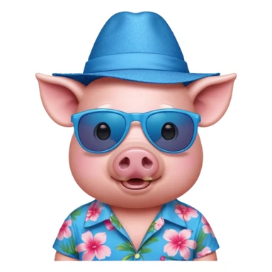 Pig with blue aloha shirt, birthday hat, sunglasses sticker
