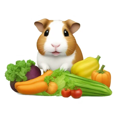 Guineapig playing on a pile of veggies and fruit sticker