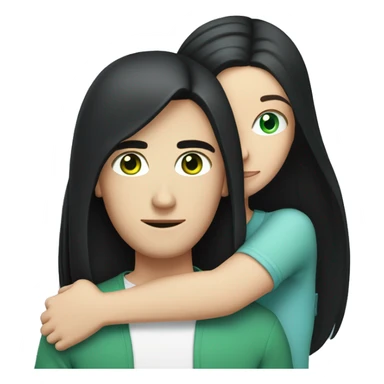 White brunette man with blue eyes hugging white woman with long straight black hair and green eyes sticker