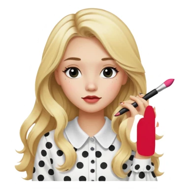 niña rubia con pelo largo y blusa blanca con lunares y maquillandose sticker