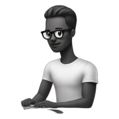 cool designer working on laptop black-and-white sticker