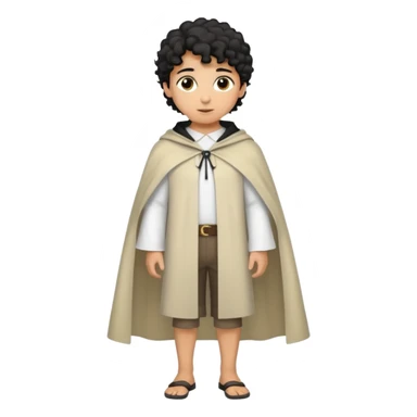 Apariencia: Joven de unos 25-30 años, atractivo,.
-Rostro: Ojos oscuros, piel ligeramente morena, rasgos árabes finos.
-Cabello: Negro, rizado corto, viste como cristiano (camisa blanca, capa corta, colores sobrios). Que salga de cuerpo completo sticker