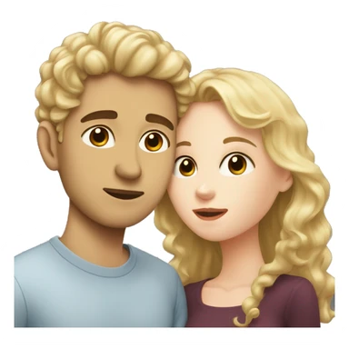 A blonde girl with pale skin kisses a light-skinned brown guy with curly black hair sticker