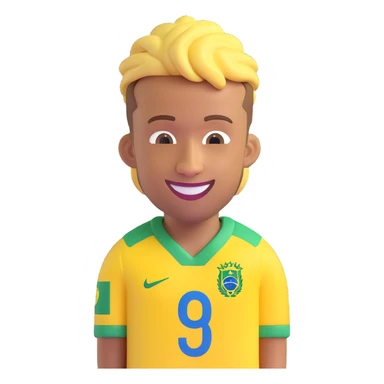 Neymar Jr. as a 3D emoji, smiling, with his recognizable hairstyle and Brazil jersey sticker