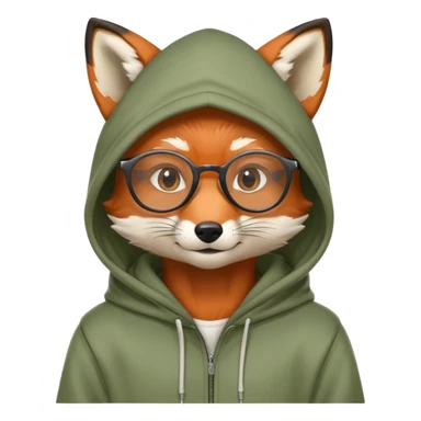 anthropomorphic male fox wearing round glasses and a hoodie with the hood on the head sticker