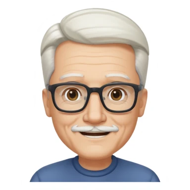 old guy, swept back white hair, blocky face, rectangle frame glasses, goatee, no moustache sticker