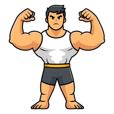 Man flexing muscles showing off sticker