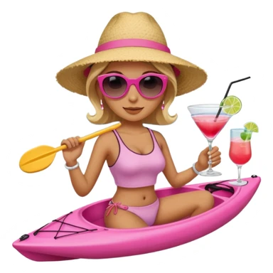 Female in pink kayak with cocktail in hand at the beach sticker