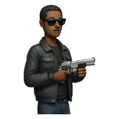 Man with sunglasses and gun sticker
