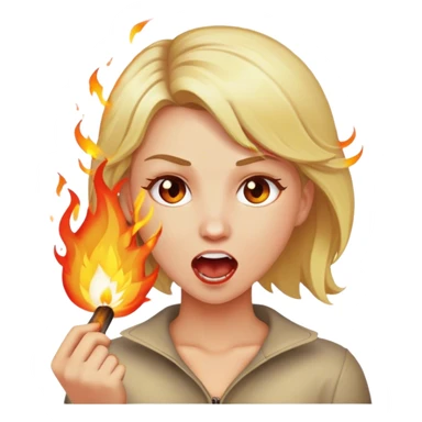 Woman with blond hair biting fire  sticker