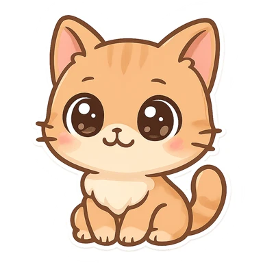 chibi cat with big sparkling eyes, sitting and smiling sticker