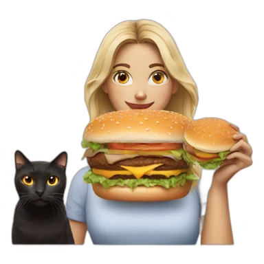 Women with burger and cat sticker