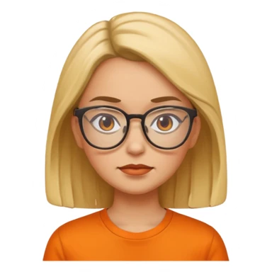woman with glasses and orange shirt not smiling sticker