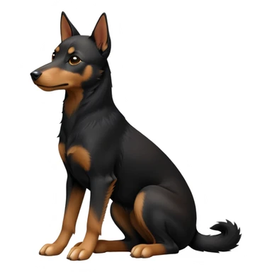 cinematic-[australian kelpie]-detailed realistic-full-body-sitting-emoji,-tail-resting-loosely-beside-its-paws,-head-tilted-dramatically, -sleek-[Black and tan]-fur,-simplified-yet-realistic-focused-features,-highly-detailed,-glowing-with-an-almost-sarcastic-glow sticker