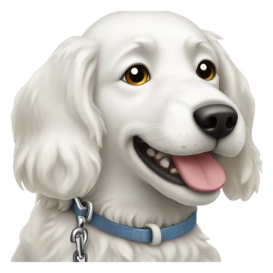 A White dog with his leash in his mouth  sticker