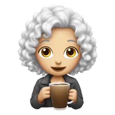 White curly hair girl drinking coffee sticker