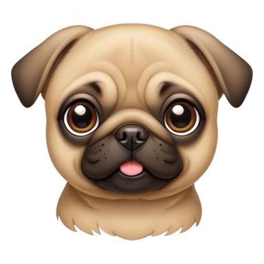 Cinematic Cute Fawn Pug Portrait Emoji, Head tilted playfully and inquisitively, featuring a smooth fawn coat with a subtle sheen, round, sparkling dark eyes filled with curiosity, Simplified yet irresistibly adorable features, highly detailed, glowing with a warm, friendly glow, high shine, affectionate and lively, stylized with a touch of whimsy, bright and endearing, soft glowing outline, capturing the essence of a mischievous yet loving pup, so playful it feels like it could bounce out of the screen and into your arms! sticker