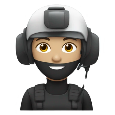 operator dressed in black with a milatary helmet, without glasses, wearing a headset, ready to respond to alerts, preferably female white sticker