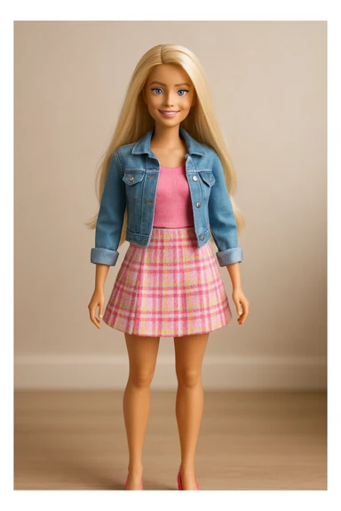 full body blonde-haired Barbie doll, stylish and cheerful, modern fashion, soft lighting sticker