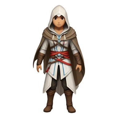 An icon representing an adventure game, inspired by Assassin's Creed. The design features a heroic character in hooded attire, scaling a tall building in a historical cityscape. The background shows ancient architecture and hidden symbols, symbolizing exploration and stealth. Transparent background sticker