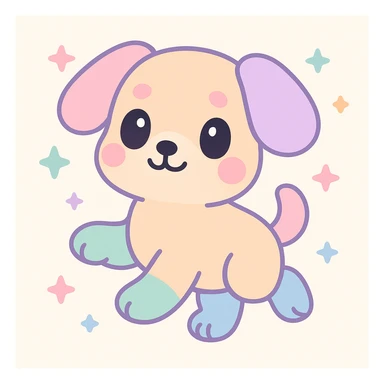 cachorro brincando, estilo delicado e colorido de Hikaru Kotz, traços suaves, cores vibrantes, expressão divertida, detalhes artísticos, fundo claro sticker