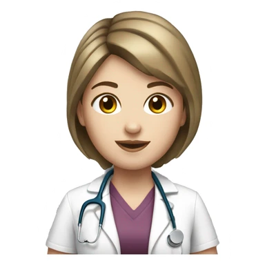 White girl with brunette short hair with stethoscope sticker