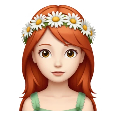 Cute and beautiful woman with straight red hair and a daisy flower crown. sticker