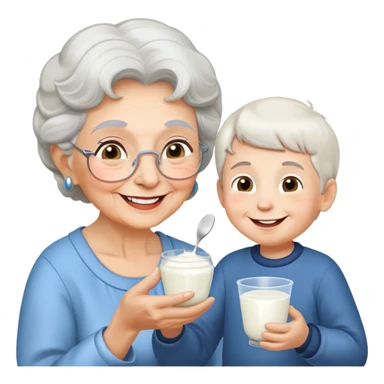 grandmother offering yogurt to grandson sticker