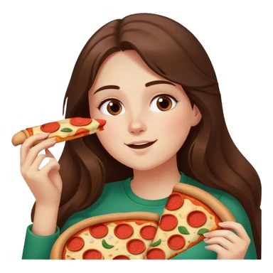 brunette long haired girl eating pizza and laying sticker