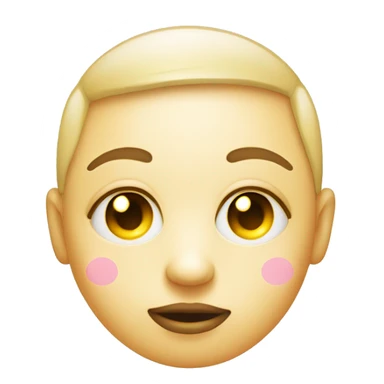 Create a circle regular yellow-faced emoji with large, sparkling eyes and pink blush on the cheeks to convey shyness and affection. The face should have no mouth, symbolizing the hesitation to express feelings no hair , no mouth , no eye brows sticker