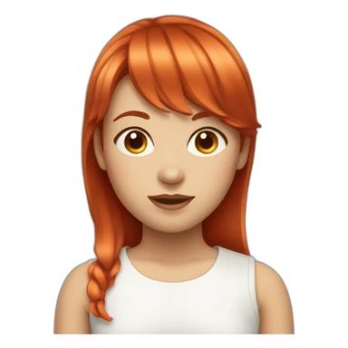 Girl with highlighted red hair and bangs and round face sticker