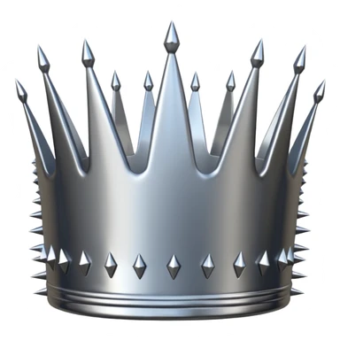 A spiked crown emoji made of silver chrome, sharp yet rounded metallic spikes, glossy reflections, aggressive luxury swag aesthetic, iOS emoji style, centered, clean white background sticker