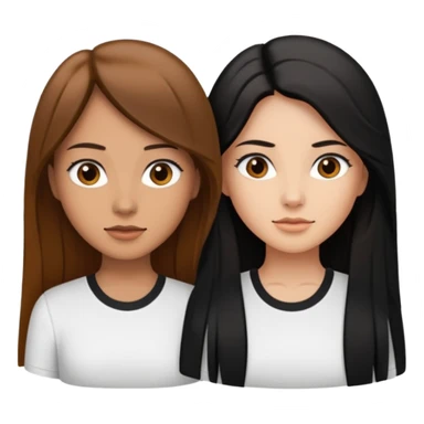 Dos mujeres juntas que una sea de color trigueña y de color blanca, cabello largo negro sea la de piel blanca y la de piel trigueña cabello castaño raya en medio, tengan polo blanco sticker