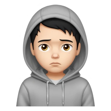 a pretty bratz boy with black hair and a grey hoodie looking sad sticker