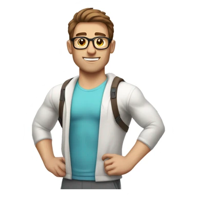 white nerd guy with brown hair going to gym sticker