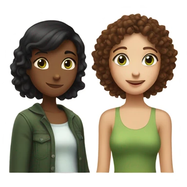 two hugging friends. one has black straight hair, the other has brown and curly hair, green eyes. Their names are Alisa and Alina sticker