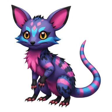 Rare exotic cute epic aesthetic gothic colorful Salandit-Noibat-Eevee-Civet-species-Fakemon-hybrid-creature, with markings, full body sticker