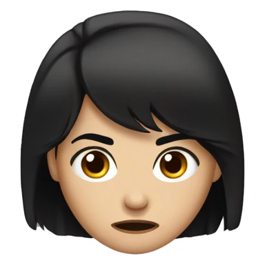 A girl with brown eyes and black hair and is angry and far is around his head  sticker