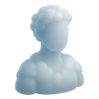 person made entirely of white fluffy clouds, shoulder up, front view, matte glass style sticker
