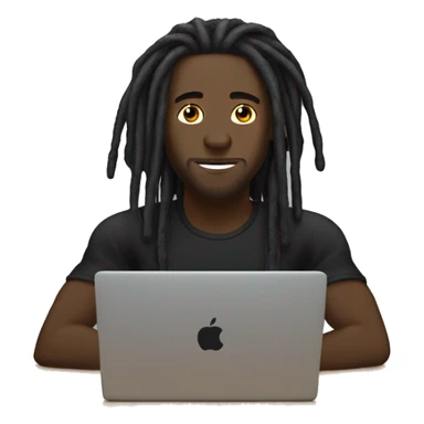 Black-guy-with-dreads-wearing-black-trackstuit-sitting-down-on-chair facing-foward-focused-on-laptop-computer- sticker
