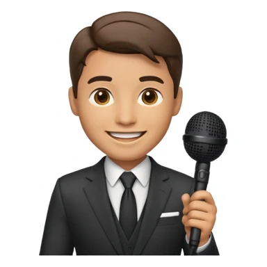 CNN journalist emoji holding a microphone, wearing a suit, smiling sticker