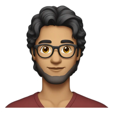 a light skin Pakistani male, with round glasses, techy, black long hair, in a back v-neck sticker