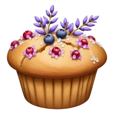 Lavender flower sprigs on a muffin with berries and sugar crystals without frosting  sticker