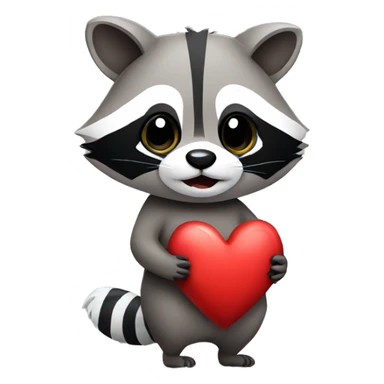 Raccoon holding a heart sticker